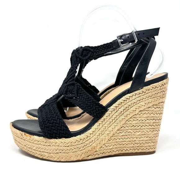 Gianni Bini Women’s Black Macrame Crochet Platform Wedge Sandals - Picture 11 of 15